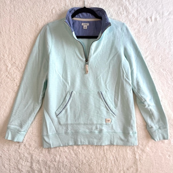 L.L. Bean Tops - LL Bean Organic Cotton Quarter Zip Sweatshirt Women's Small Blue Nautical Travel